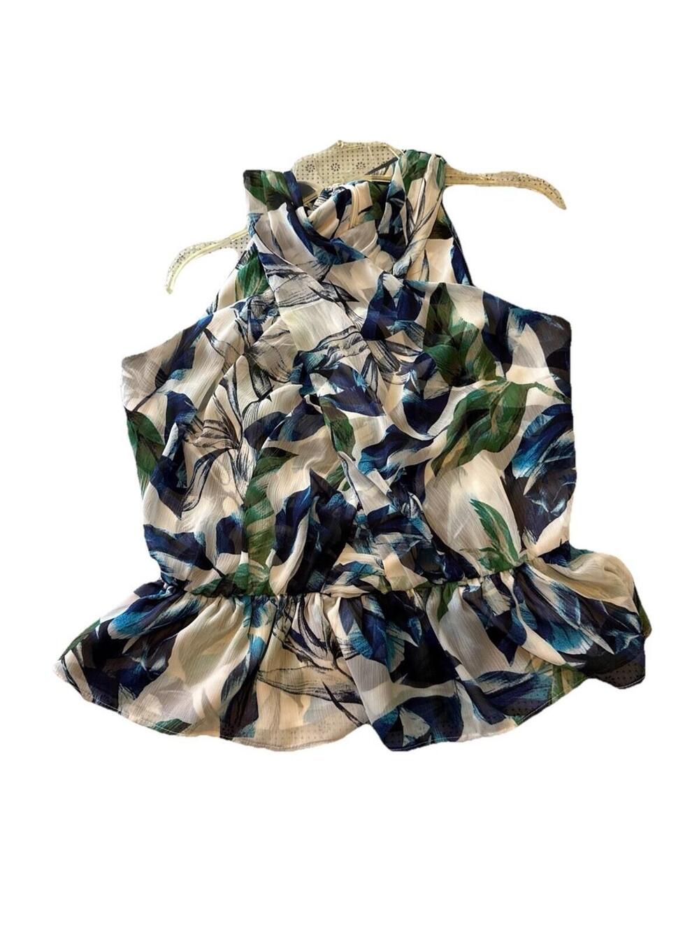 White House Black Market WHBM Floral Printed Chiffon Peplum Top Tank Blouse 4